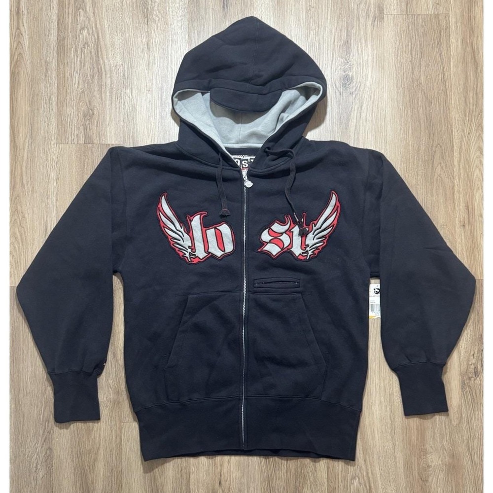 Y2K Lost Enterprises Surfboard Black Zip Up Hoodie Size S